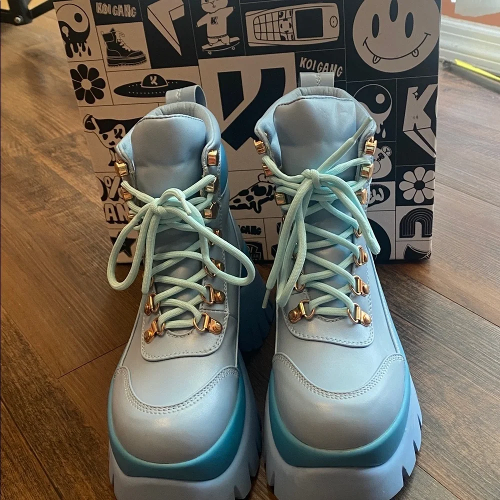 Koi Blue Lace Up Boots with Chunky Platform Sole